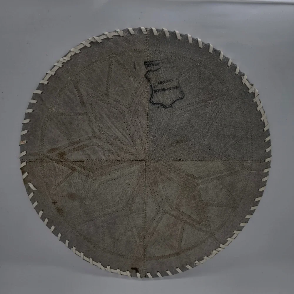 Vintage Cowhide Patchwork Star Placemat Round Hair on Hide Rug Centerpiece 15.5